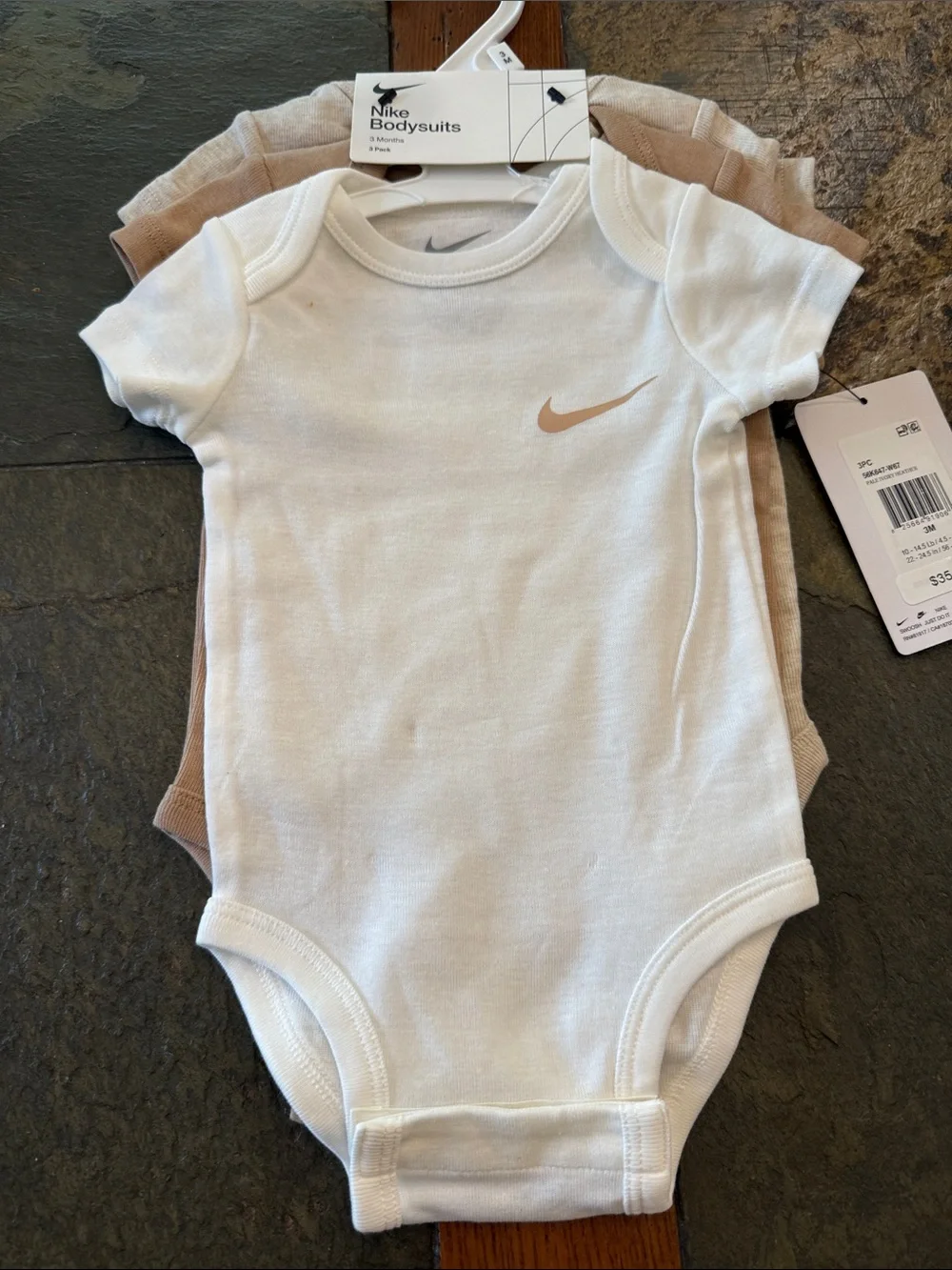 Nike Baby Short-Sleeve One-Piece Bodysuits White & Heather Beige 2 set of 3pack